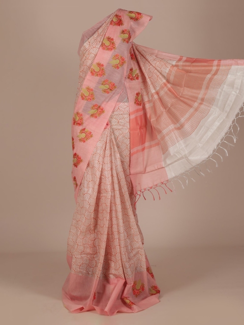 

Pothys Peach-Coloured Printed Cotton Blend Saree