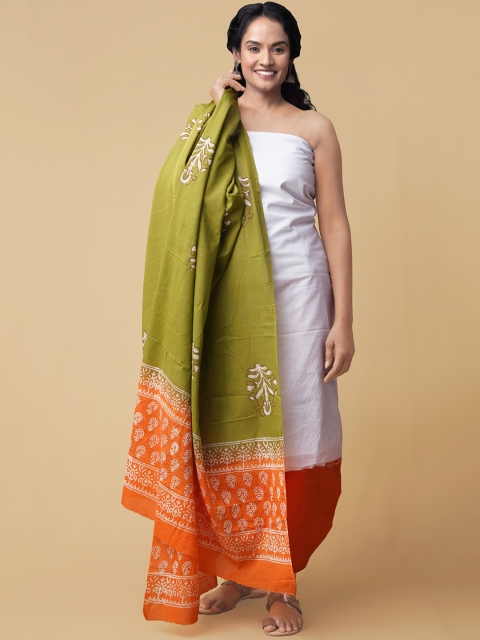 

Unnati Silks Women White & Orange Unstitched Dress Material