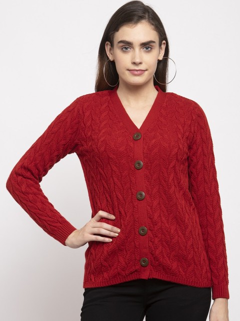 

Kalt Women Red Self Design Cardigan