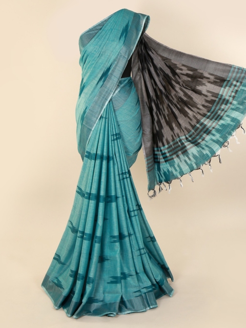 

Pothys Green Printed Linen Blend Saree