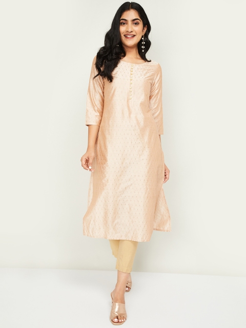 

Melange by Lifestyle Women Beige & Gold-Toned Embellished Straight Kurta