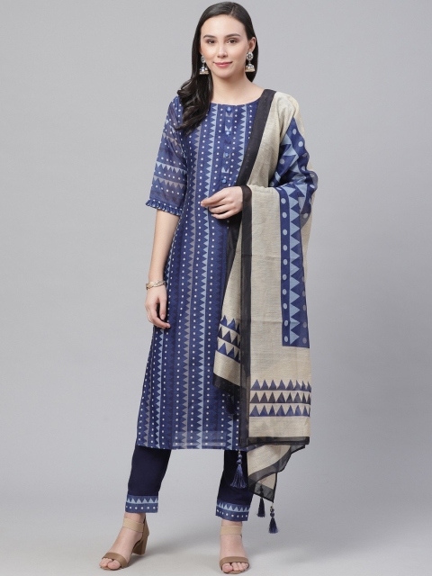 

Chhabra 555 Women Blue Printed Kurta with Trousers & Dupatta