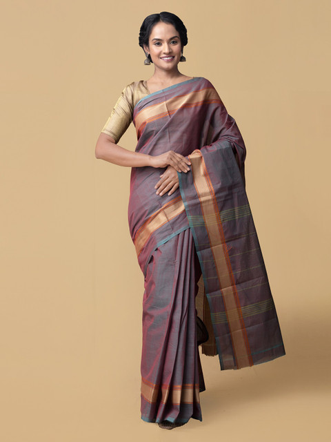 

Unnati Silks Blue Pure Cotton Striped Kanjeevaram Saree