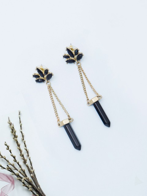 

Golden Peacock Black & Gold-Toned Geometric Drop Earrings
