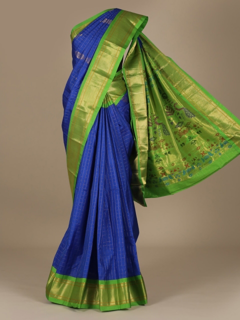 

Pothys Blue & Green Pure Silk Woven Design Saree