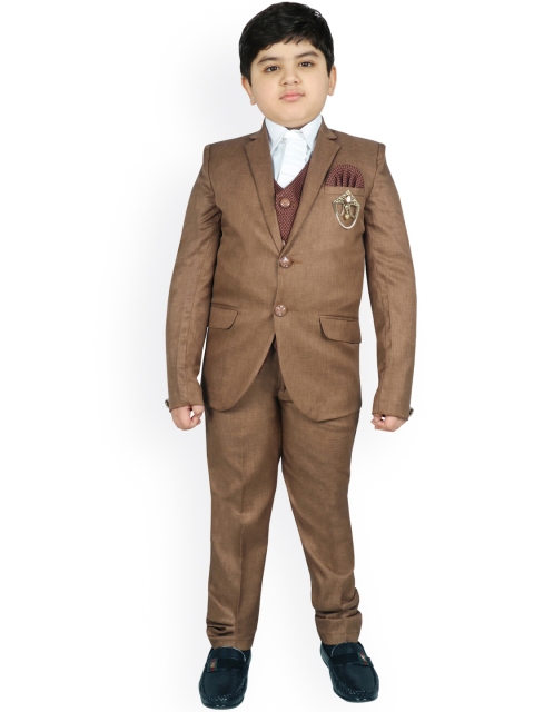 

SG YUVRAJ Boys Brown Solid Single Breasted Ethnic Suit