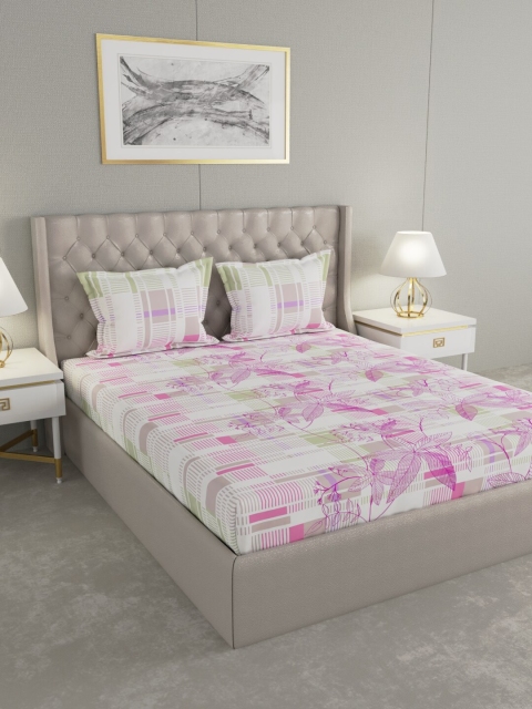 

Raymond Home White & Pink Floral 144 TC Cotton 1 King Bedsheet With 2 Pillow Covers