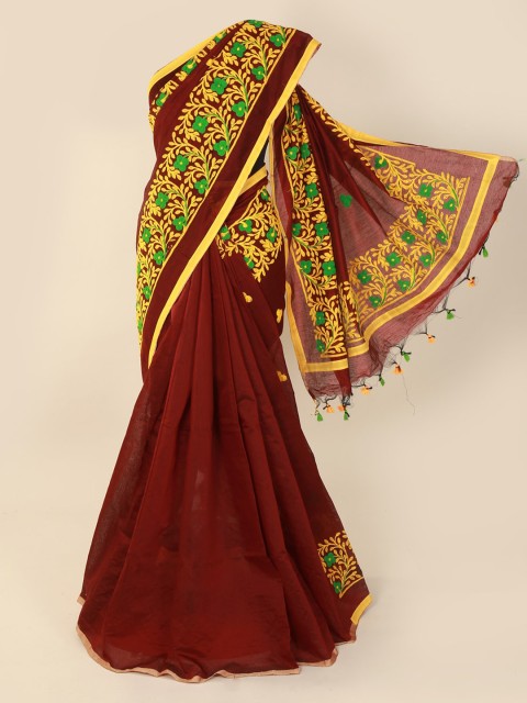 

Pothys Maroon Solid Cotton Blend Saree