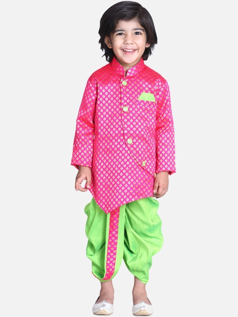 

BownBee Boys Pink & Green Printed Jacquard Sherwani Set