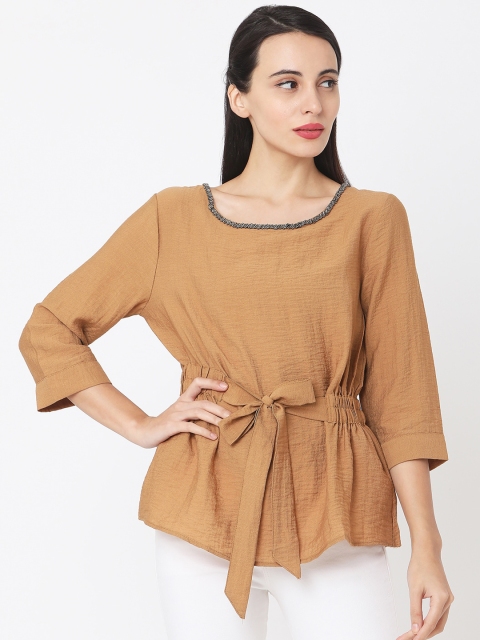 

Deal Jeans Women Brown Solid Cinched Waist Top