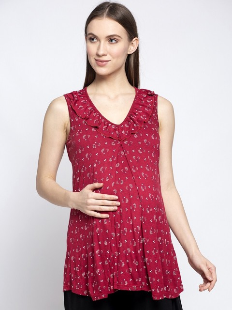 

Tiara Women Red Floral Printed Maternity Nursing Top