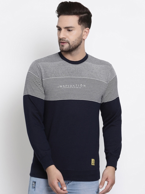 

COBB Men Navy Blue Striped Sweatshirt