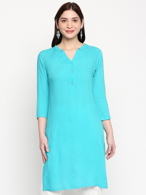 

inocenCia Women Turquoise Blue Woven-Design Straight Kurti