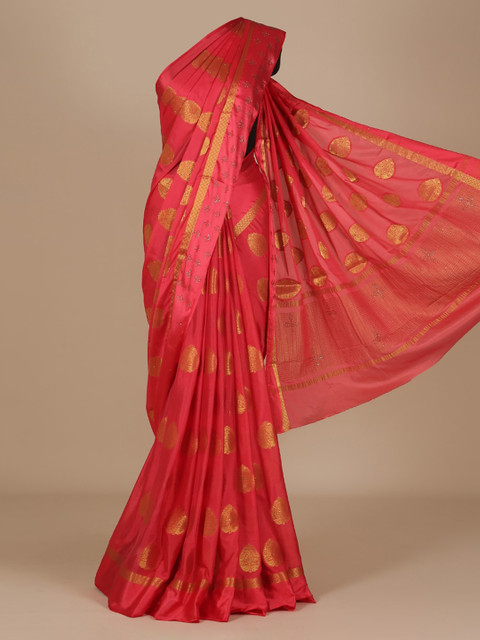 

Pothys Pink Woven Design Poly Chiffon Saree
