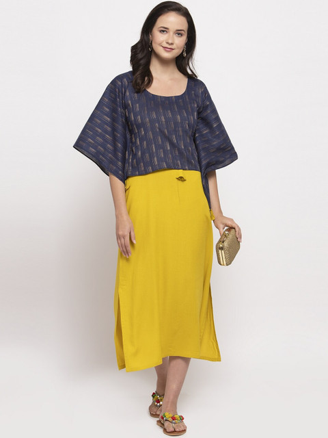 

DUGRI BE THE ONE Women Yellow Checked Kaftan Dress