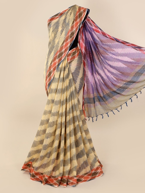 

Pothys Cream-Coloured Woven Design Linen Blend Saree