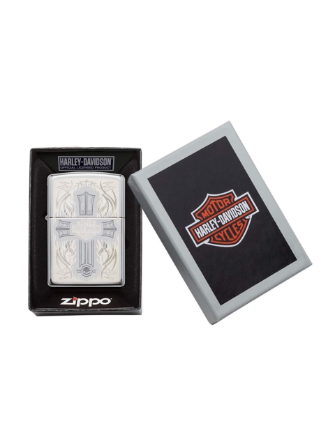 

Zippo Harley-Davidson Lasered Cross High Polish Chrome Pocket Lighter, Silver