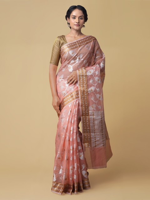 

Unnati Silks Pink Silk Cotton Woven Design Banarasi Saree
