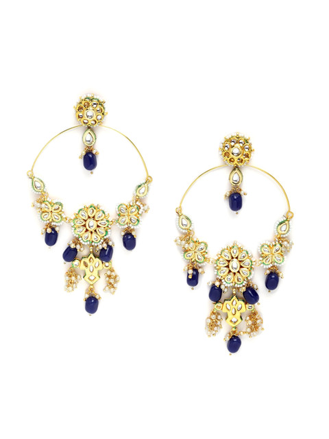

DUGRISTYLE Blue & Gold-Plated Floral Drop Earrings