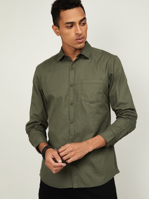 

Fame Forever by Lifestyle Men Olive Green Slim Fit Solid Casual Shirt