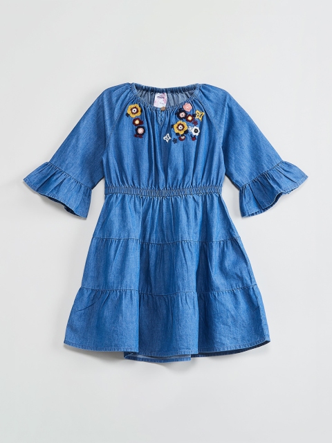 

max Girls Blue Embroidered A-Line Dress