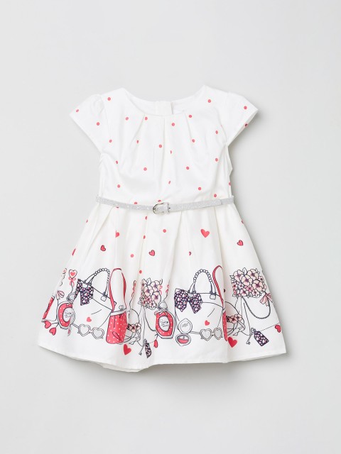 

max Girls White Printed Fit and Flare Dress