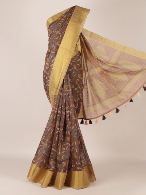 

Pothys Brown Printed Jute Silk Saree