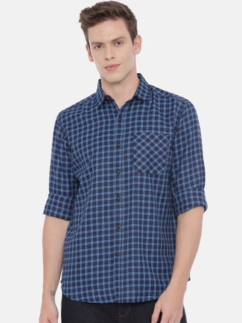 

William White Men Blue Slim Fit Checked Casual Shirt