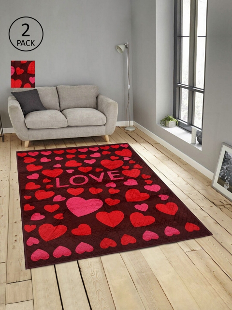 

KLOTTHE Set Of 2 Brown & Red Printed Rectangular Carpets