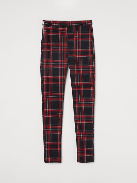 

H&M Girls Red & Black Checked Skinny Fit High Twill Trousers