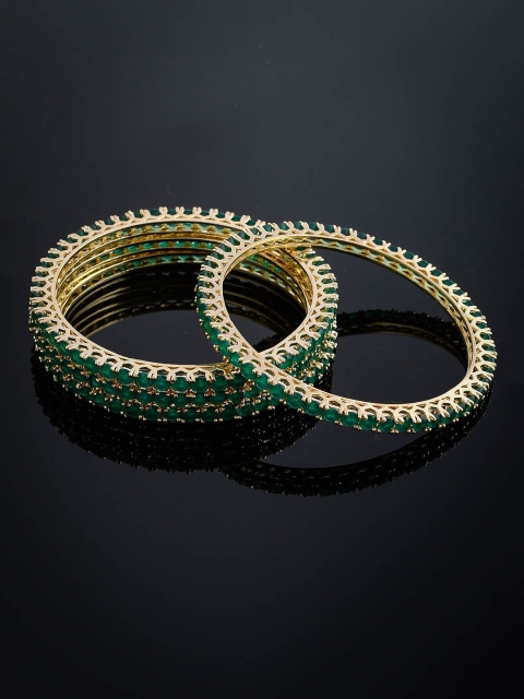 

Silvermerc Designs Set Of 4 Gold-Plated Green AD-Studded Handcrafted Bangles