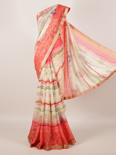 

Pothys Cream-Coloured & Red Poly Georgette Printed Saree with Zari Border