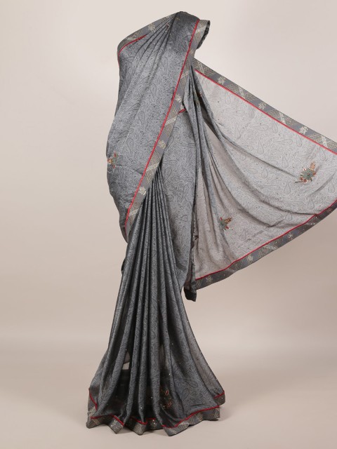 

Pothys Grey Printed Poly Georgette Saree