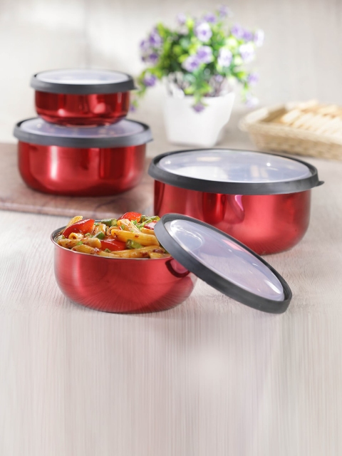 

Jensons Set Of 4 Red & Grey Stainless Steel Bowls With Easy Removable Lid