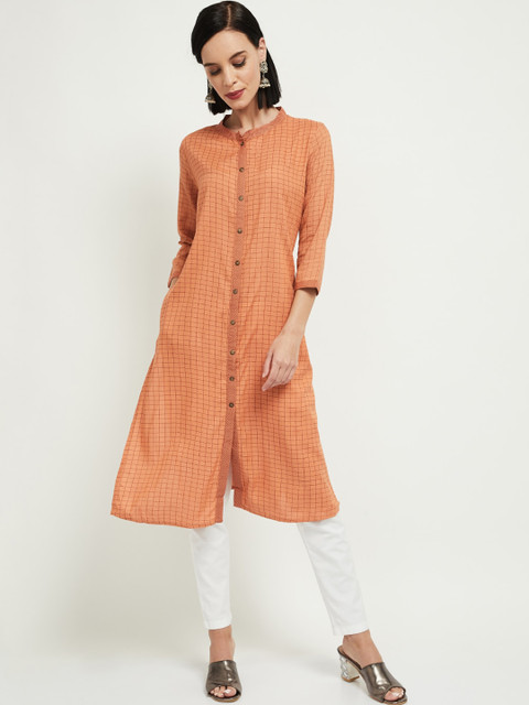 

max Women Orange Printed A-Line Kurta