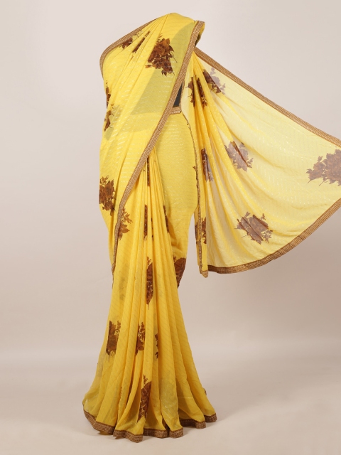 

Pothys Yellow Printed Poly Georgette Saree