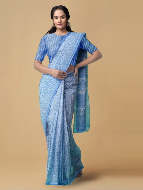 

Unnati Silks Off-White Pure Cotton Hand Block Printed Kota Saree