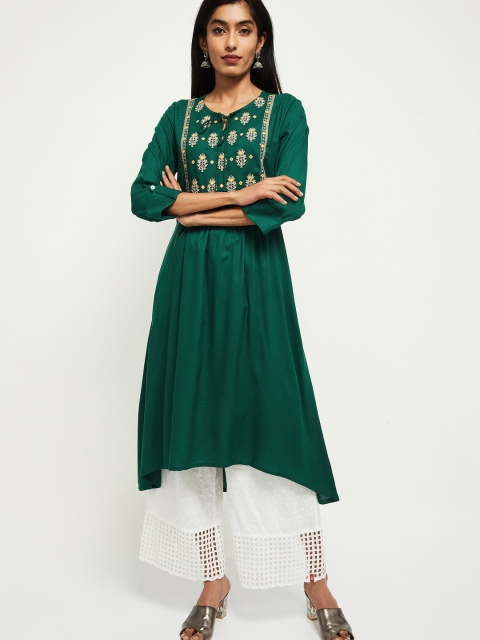 

max Women Green Embroidered Anarkali Kurta