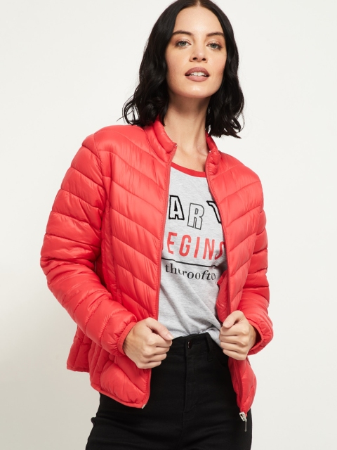 

max Women Coral Red Solid Puffer Jacket