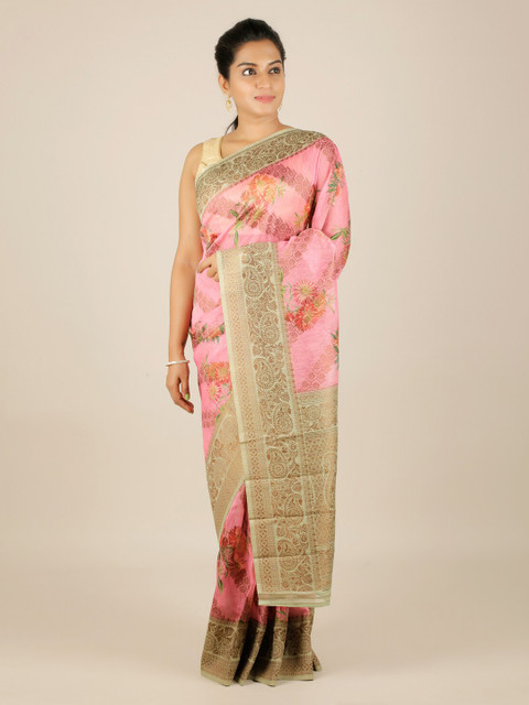 

Pothys Pink Woven Design Jute Silk Saree