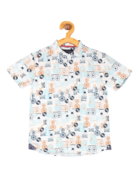 

Cherokee Boys Off-White & Orange Regular Fit Printed Casual Shirt
