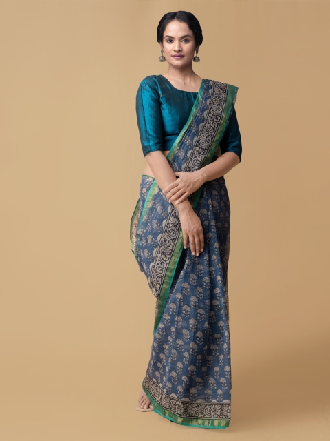 

Unnati Silks Blue Pure Cotton Printed Kota Saree