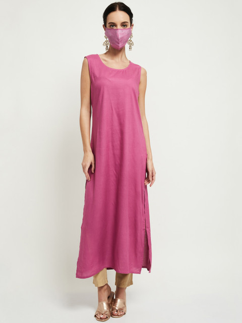 

max Women Mauve Embellished Anarkali Kurta & Face Mask