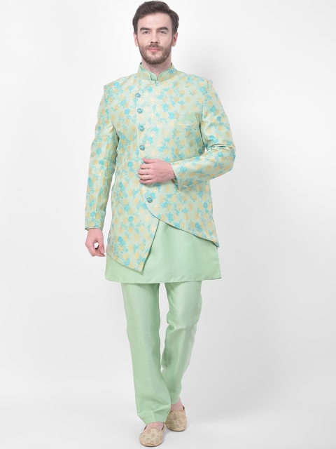 

SG RAJASAHAB Men Green & Blue Woven Design Sherwani Set