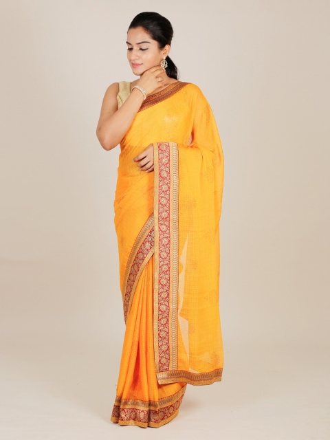

Pothys Mustard Solid Poly Georgette Saree