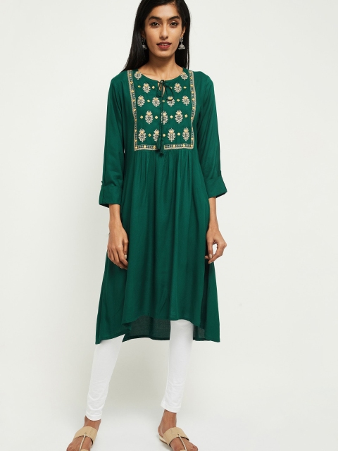 

max Women Green Yoke Design A-Line Kurta