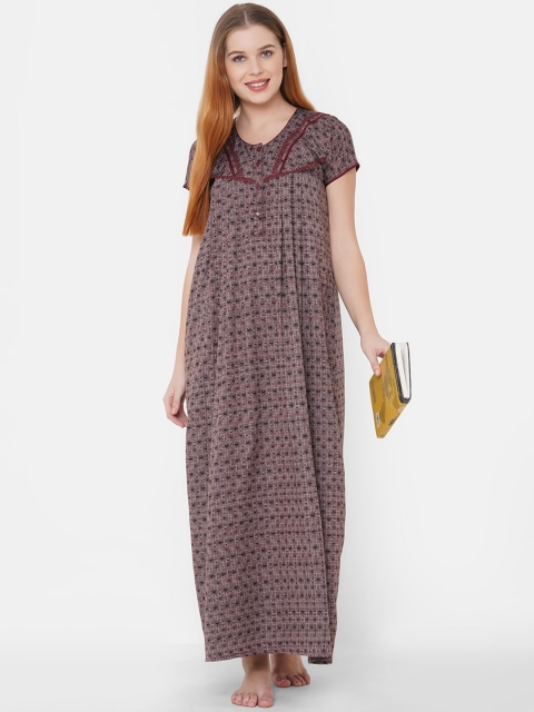 

Sweet Dreams Maroon & Brown Printed Nightdress