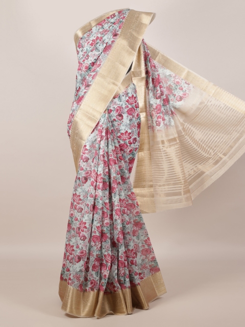 Pothys Multicoloured Floral Printed Jute Silk Saree, Multi