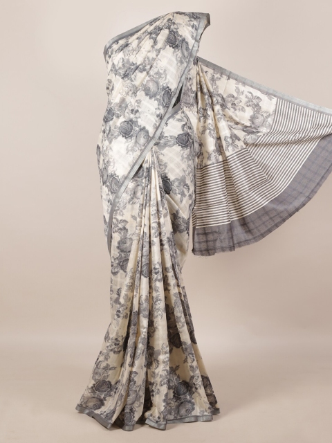 

Pothys Cream-Coloured & Grey Jute Silk Floral Printed Saree Pothys