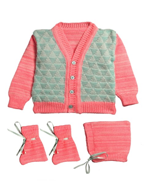 

Little Angels Unisex Kids Rose Self Design Front-Open Sweater